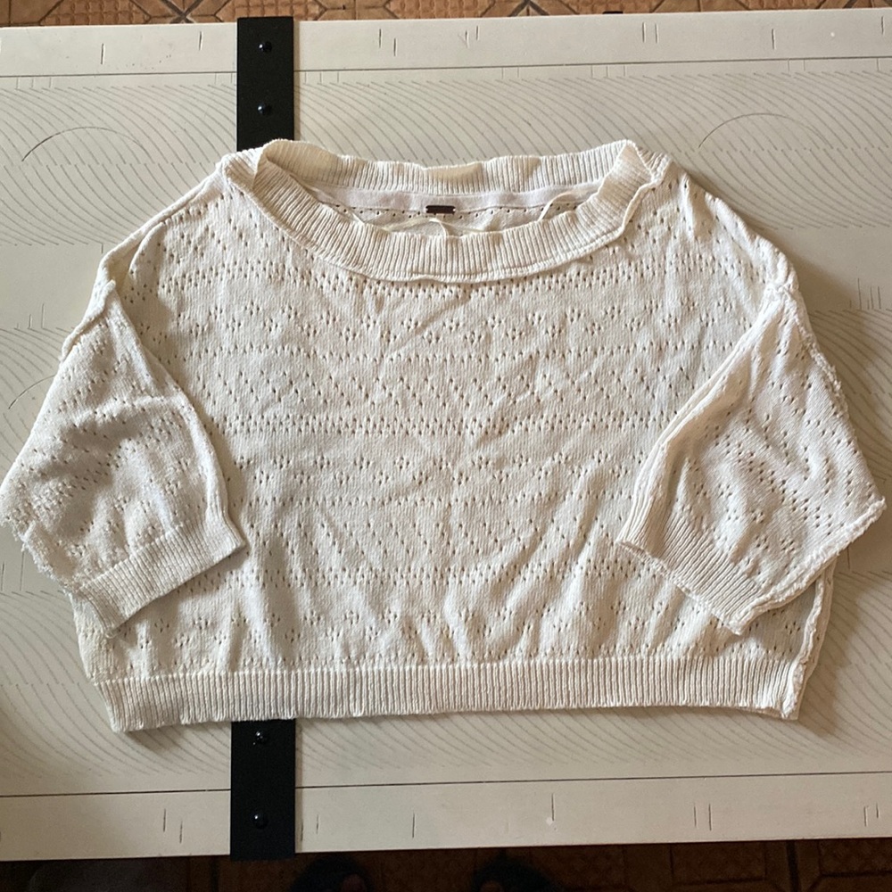 Free People Crème Knit 3/4 Sleeve Oversized Sweater Size XS